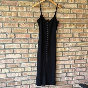 Dress Forum Black Ribbed Button-Front Midi Slip